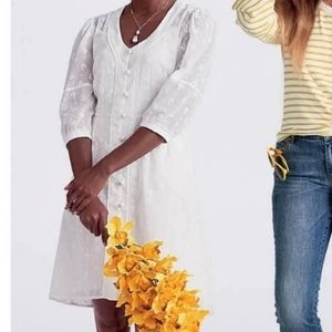 CAbi #5943 White Midsummer Dress Cotton Embroidered Button front dress Size 8